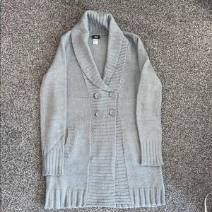 H&M Light Gray Double-Breasted Cardigan Sweater Long Length Size Small